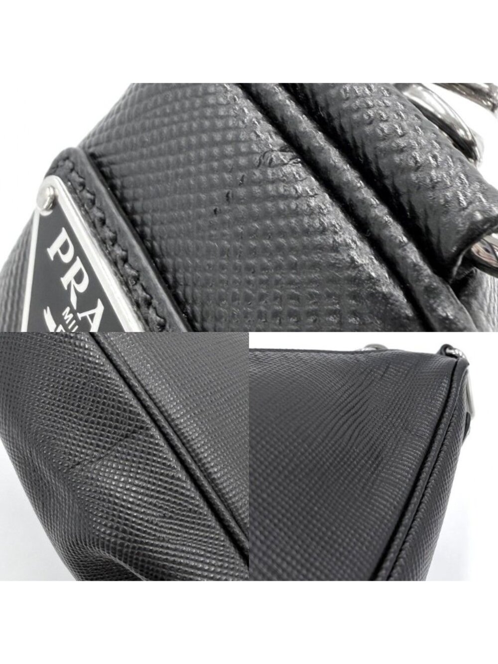 Prada Shoulder Bag Triangle Crossbody Leather Black Silver - Picture 6 of 8